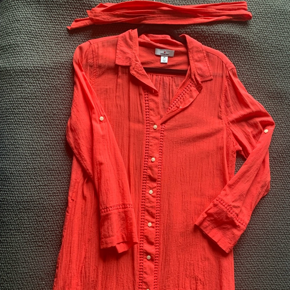 Lands End x Draper James size M swim coverup, coral button down